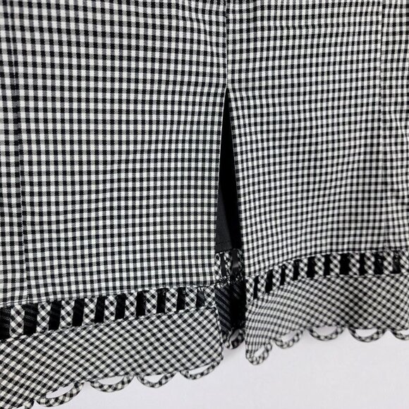 Nanette Lepore Black White Plaid Eyelet Skirt Lined Stretch Zip/Slit Back Size 6 - Picture 4 of 7